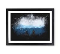 Church Beyond The Forest Paint Splash Modern Art Framed Print | A4 Black Framed Wall Art | Ready to Hang | Modern Religious Picture | Living Room Bedroom Lounge Office