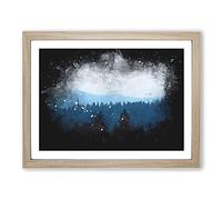 Church Beyond The Forest Paint Splash Modern Art Framed Wall Art Print, Ready to Hang Picture for Living Room Bedroom Home Office Décor, Oak A3 (46 x 34 cm)
