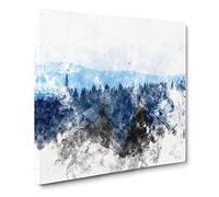 Church Beyond the Forest Watercolour Canvas Print | Gallery Wrapped 30mm Frame Wall Art | 14x14 inches | Ready to Hang | Modern Landscape Picture | Living Room Bedroom Lounge Office