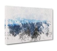 Church Beyond the Forest Watercolour Canvas Print | Gallery Wrapped 30mm Frame Wall Art | 30x20 inches | Ready to Hang | Modern Landscape Picture | Living Room Bedroom Lounge Office