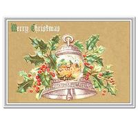 Church Christmas Card - Victorian Scene - Vintage Rare Holly Bell theme - Vintage Rare Design - Unusual Old Fashioned - Traditional Merry Xmas Wishes Best Greeting - Blank inside to write own message