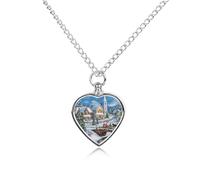 Church Christmas Printed Pet Urn Necklace for Unisex Ashes Cremation Memorial Keepsake Pendant Jewelry