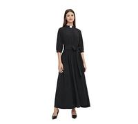 Church Clergy Dress for Women Black Classic Audrey Hepburn Tab Collar Maxi Dress with 3/4 Puff Sleeves and Long Waist Belt, Black, XL
