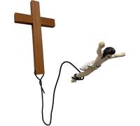 Church Cross Decoration, Jesus Jumping Decor Bungee Wall Unique Home Office Hanging Crucifix Christ Savior Wall Decoration Hang Above Door for Protection (Creamy, 18cm)