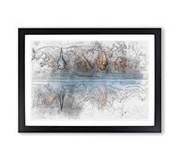 Church & Forest in The Lake in Abstract Framed Print | A2 Black Framed Wall Art | Ready to Hang | Abstract Religious Picture | Living Room Bedroom Lounge Office