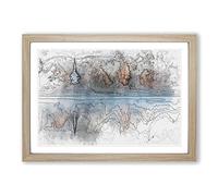 Church & Forest in The Lake in Abstract Framed Print | A2 Oak Framed Wall Art | Ready to Hang | Abstract Religious Picture | Living Room Bedroom Lounge Office