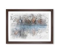 Church & Forest in The Lake in Abstract Framed Print | A2 Walnut Framed Wall Art | Ready to Hang | Abstract Religious Picture | Living Room Bedroom Lounge Office