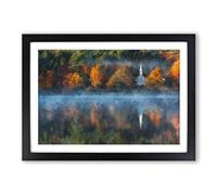 Church & Forest in The Lake Painting Framed Print | A2 Black Framed Wall Art | Ready to Hang | Modern Religious Picture | Living Room Bedroom Lounge Office