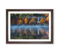 Church & Forest in The Lake Painting Framed Print | A2 Walnut Framed Wall Art | Ready to Hang | Modern Religious Picture | Living Room Bedroom Lounge Office