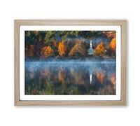 Church & Forest In The Lake Painting Modern Art Framed Print | A2 Oak Framed Wall Art | Ready to Hang | Modern Religious Picture | Living Room Bedroom Lounge Office