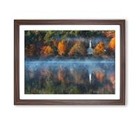 Church & Forest In The Lake Painting Modern Art Framed Print | A4 Walnut Framed Wall Art | Ready to Hang | Modern Religious Picture | Living Room Bedroom Lounge Office