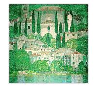 Church in Cassone (Landscape with Cypresses) Poster by Gustav Klimt 40 x 40 cm Green Wall art Wall decor
