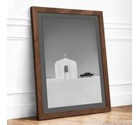Church in White Silence Minimalist Framed Wall Art Print A4 Walnut | Ready to Hang, Premium Gi Paper, Fade-Resistant Inks, Securely Packaged, UK Made