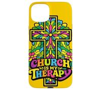Church Is My Therapy Cross - Floral Spiritual Faith Art Case for iPhone 15 Plus