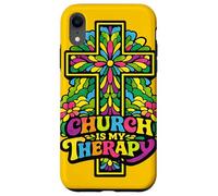 Church Is My Therapy Cross - Floral Spiritual Faith Art Case for iPhone XR