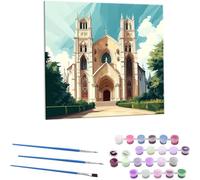 Church Paint by Numbers for Adults, DIY Acrylic Paint by Numbers Kits for Beginne Oil Painting, with Brushes Painting by Number Kit for Adults kids Gifts Home Decor 28x28 inch (Frameless) Z-440