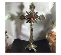 Church Relics Figurines Crucifix Jesus Christ On The Stand Wall Cross Altar Home Chapel Decoration Gifts (Color : Copper)