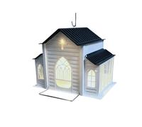 Church-Shaped Metal Bird Feeder with Solar Light Hanging Outdoor Feeder for Garden/Yard/Deck Decor