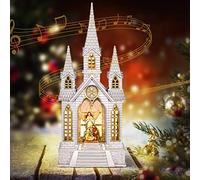 Church Snow Globe Lighted,Christmas Snow Lantern,Angel holy Family Nativity Christmas Eve Glitter Snow Globe with Musical,Christian Decorations Indoor,2 Way Powered