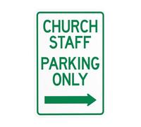 Church Staff Parking Only With Right Arrow Metal Warning Sign with Easy Install for Indoor Outdoor Security, Business Office Home Garden Street Decor 20 x 30 cm