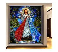 Church Stained Glass Frosted Film - No-Glue 3D Privacy Window Sticker, Religious Figures Static Decorative Film for Glass, Home Office, 60x90cm (24x36)