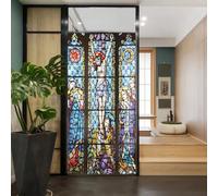 Church Style Stained Glass Window Film Decorative Privacy Non Adhesive Window Stickers for Home Office J19 100x200cm(39.4"x78.74")