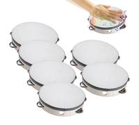 Church Tambourine, Handheld Drum Tambourine with Double Row Jingles, Percussion Instrument Set of 6 for Worship Party Dance KTV Classroom Gathering Events, 5.91 inches