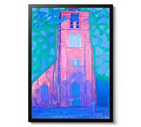 Church Tower Print, Piet Mondrian Poster, Museum Art Exhibition Print, Vintage Modern Minimalist Wall Art, Art Gift Idea, Archival Matte, A4 (Framed) - 29.7x21cm