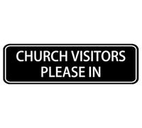 Church Visitors Please In Acrylic Sign For Office Door Wall Home And Business, Easy To Mount Informative Plastic Sign With Symbols 10" X 3"