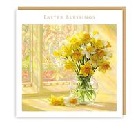 Church Window Daffodils Easter Blessings Card - Traditional Greeting Card, White