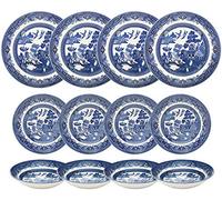 Churchill Blue Willow Dinner Plates Salad Plates and Coupe Bowls 12 Piece Dinnerware Set 12 Piece Set