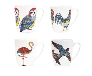 Churchill China Queens Paradise Birds Colourful Owl Flamingo Swallows Rooster Mug Cup Set of 4 400ml - New Oak Design- British Made