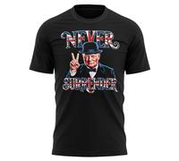 Churchill England T Shirt for Men - Never Surrender English Pride Tee - Union Jack Text - Great Britain Pride Top - Patriotic British Heritage Gift