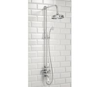 Churchwell Chrome Traditional Dual Function Shower | Chrome Finish | Traditional Design | Adjustable Pipe Centres | Overhead Shower and Handset | Cross Head and Lever Handles |