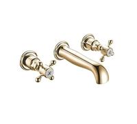 Churchwell | Wall Mounted Basin Mixer | Brushed Brass Finish | Traditional Style | Cross Handles (3 Tap Hole)