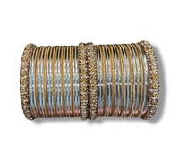 Churi Bangle Set for Women & Girls - Traditional Indian Pakistani Jewellery for Karwa Chauth, Weddings & Festivals | Lightweight Ethnic Bangles (Light Gold, M(2.6))
