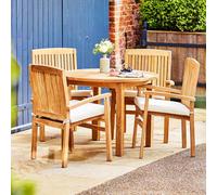 Churn Outdoor Teak Table 120cm and 4 Henley Stacking Chairs
