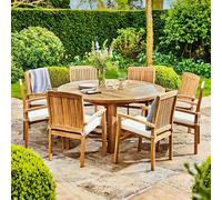 Churn Outdoor Teak Table 160cm and 8 Henley Stacking Chairs