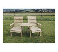 Churnet Valley Garden Furniture Ltd Clover Love Seat w/Tray - Min Assembly Required - Set of Cushions Incl in Brown Churnet Valley Garden Furniture Ltd Brown