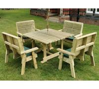 Churnet Valley Garden Furniture Ltd Ergo 8 Seater Square Table Including 2 Bench And 4 Chairs - Swedish Redwood - L149 X W149 X H77 Cm - Minimal Assembly Required