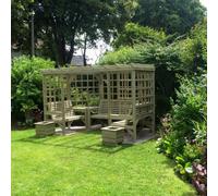 Churnet Valley Garden Furniture Ltd The Riviera Seated Pergola, Corner Arbour Seat - L210 X W335 X H205 Cm - Assembly Included - Set Of Waterproof Cushions Included