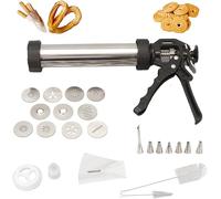 Churro Maker Machine: 304 Stainless Steel Churro & Cookie Press Gun, 3-in-1 Multifunctional Spritz Cookie Press with 1 Hollow Churro Disc, 4 Churro Discs, 6 Cookie Discs, and 7 Piping Nozzles