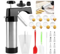 Churro Maker Machine, Stainless Steel Churros Gun Kit, Cookie Press Gun with Piping Bag, 8 Piping Nozzles, 8 Cookie Discs, 2 Brush and Cream Spatula