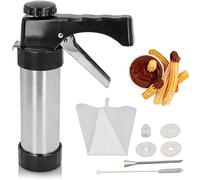 Churro Maker Machine, Stainless Steel Cookies Press Spritz Cookie Press Gun Kit with 3 Discs, 1 Cleaning Brush, Piping Bag, Icing Piping Nozzles