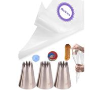 Churro Piping Nozzles and Bags Set,Extra Large Piping Nozzles 9FT for Churros Eclairs &Star with Disposable Piping Bags,23 Pcs