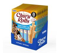 Churu Rolls by INABA Dog Treat - Chicken Flavour 8 Pack (64 x 12g total) / Crispy Sticks with Creamy Filling Dog Treat, Delicious & Healthy Snack, Hand Feeding, Training Snack, Natural, Grain Free