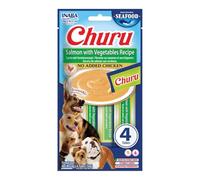 Churu Sticks by INABA Dog Treat - Salmon & Vegetables Flavour (4 x 14g) / Soft & Creamy, Delicious & Healthy Snack, Food Topper, Pill Assist, Training Treat, Natural, Grain Free