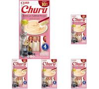 Churu Sticks for Senior Cats - Tuna with Salmon - 5 Pack (4 x 14g) / Soft & Creamy INABA Cat Treat, Delicious & Healthy Snack, Purée Food Topper, Pill Assist, Natural, Grain Free
