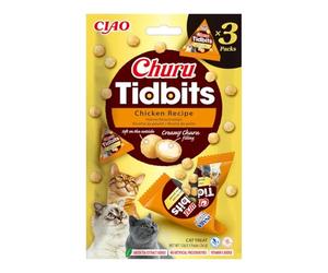 Churu Tidbits by INABA: Chicken Recipe (3 x 12g) / Soft & Chewy Churu Filled, Baked Cat Treats with Taurine & Green Tea Extract, Delicious & Healthy Snack, Training Treat, Natural, Grain Free
