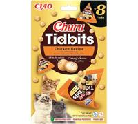 Churu Tidbits by INABA: Chicken Recipe (8 x 12g) / Soft & Chewy Churu Filled, Baked Cat Treats with Taurine & Green Tea Extract, Delicious &